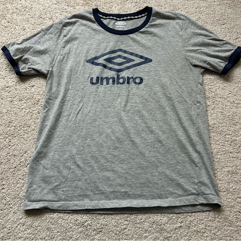 Umbro Heather Gray Tee with Dark Blue Trim